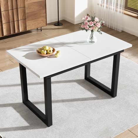Tavolo da pranzo allungabile 140/180x80x75cm Stile Industriale Struttura in Metallo Salvaspazio Bianco e Nero