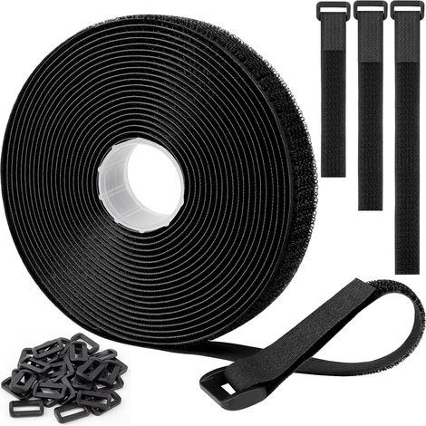 Sangles de Câble Réglables de 6m avec 30 Boucles, Sangle de Fixation à Crochet et Boucle Pour la Gestion des Câbles, Aongueur de Coupe Libre, Attaches Réutilisables en Nylon(6m x 2cm) (1/5)