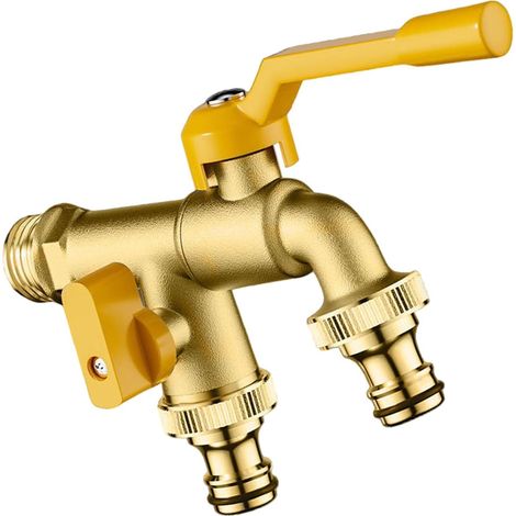 Double garden tap - Double flow tap - 1/2" and 3/4" - Double ball valve - Outdoor tap for garden rainwater tank and irrigation system, 3/4