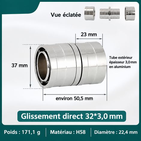 Raccord à glissement manchon droit 32 mm nickelé pour tube de chauffage au sol épaisseur 3,0 mm en laiton, 1 kg – Livraison gratuite (1/5)