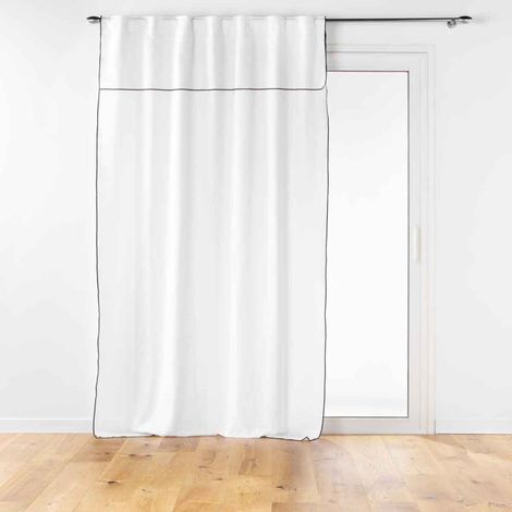 Paris Prix – Rideau à passants 140x240cm blanc – Coton recyclé – Passants cachés pour installation facile – Design uni avec volant (1/4)