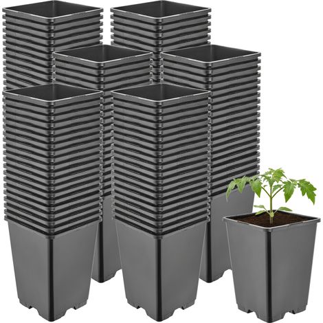 Garronda Pot de Fleur Carré Haut Plastique 11 × H15,5 cm (1,25L) - 100 Godets Semis Pot Culture Profond Drainage Résistants Intempéries pour Plantes Pépinière Jardin Serre Intérieur Extérieur GD-0201
