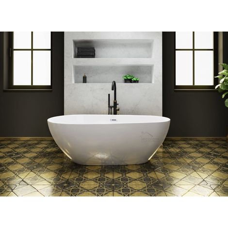 ECOLAM Baignoire îlot acrylique Kira 166x85 cm luxe glamour + siphon Click clack. Baignoire autoportante acrylique modern (1/5)