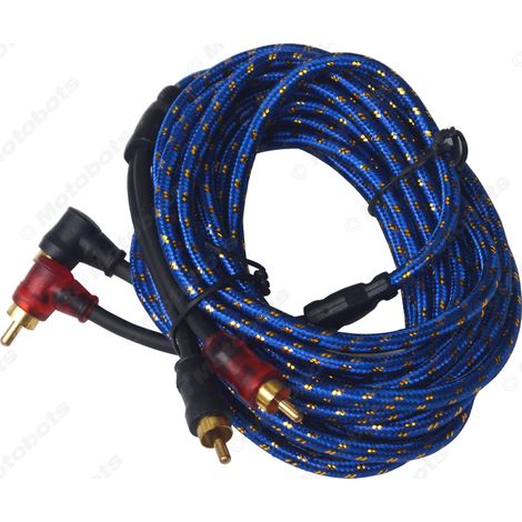 Câble audio de voiture de 5 m avec connecteur coudé 2 RCA vers droit, câble audio pour subwoofer de voiture, câble de signal pour amplificateur audio (1/4)