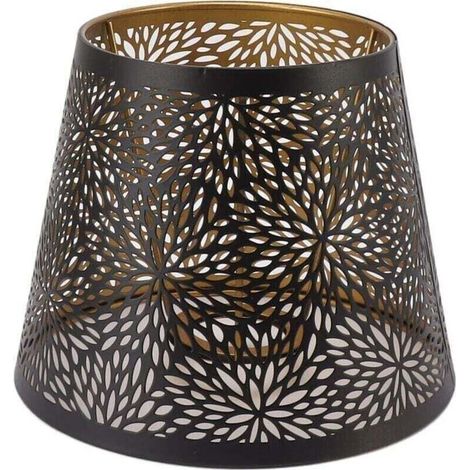 Abat-jour en métal, style arbre forestier E26/E27, couvercle décoratif en fer creux avec motif doré intérieur pour lampe (noir) (1/4)