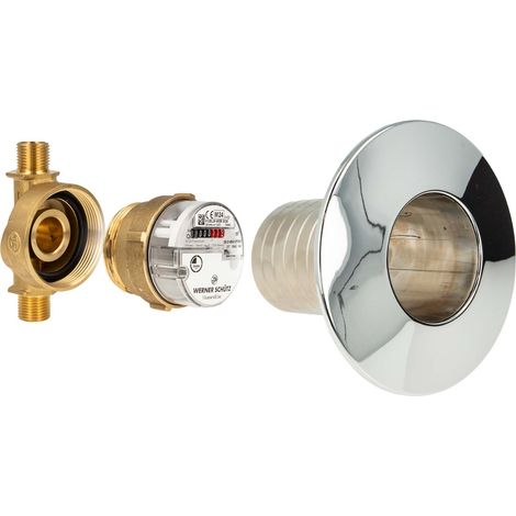 Unterputz Wasserzähler Komplett-SET, Warmwasser, Zählergehäuse 3/4 Zoll AG, Kombirosette 1-teilig, mit Montageschlüssel (1/5)