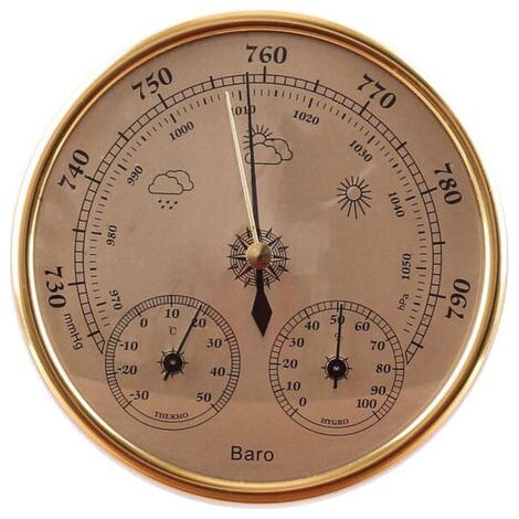 Station météo 3 en 1 avec baromètre, thermomètre et hygromètre, intégrée à un mur analogique, pour une utilisation intérieure et extérieure. (1/4)