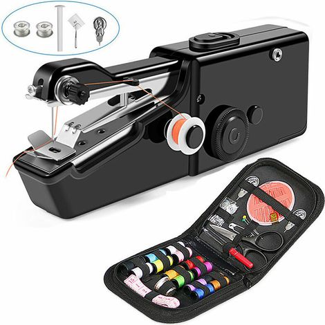 Mini macchina da cucire portatile, macchina da cucire manuale, strumento per cuciture rapide per abbigliamento, tende, macchina da cucire elettrica portatile per indumenti domestici (nera) (1/5)