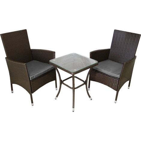 Jardí - Set Bistro da Giardino di Vimini Protezione Anti-UV con Tavolino e Due Poltron Sedie Copn Cuscini 5cm Copertura Anti-Pioggia 2 Posti - Marrone
