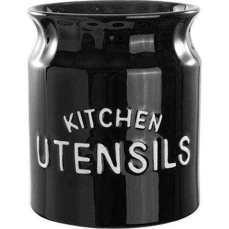 Kitchen Utensilhalter, großer Bauernhaus Utensilhalter für Arbeitsplatten, dekorative Keramikkoch -Utensilien, Schockhalter für Küchentheke, 14 x 16 cm, Schwarz (1/5)