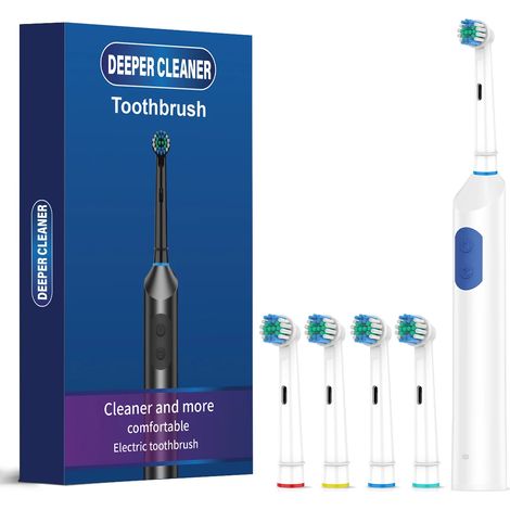 Brosse à dents électrique automatique rotative et vibrante à 5 vitesses pour adultes (blanche), poils souples universels, chargement par USB-C (1/5)