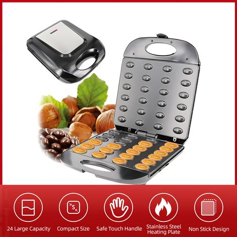 Stampo elettrico per torte da 1400 W - Macchina automatica per biscotti [24 stampini a forma di noce, rivestimento antiaderente, dimensioni 31x26x11 cm, colore nero] (1/4)