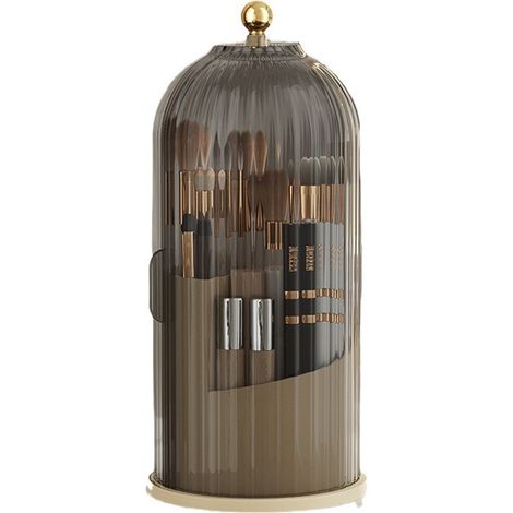 Porte-pinceaux de maquillage avec couvercle rotatif à 360°, adapté aux coiffeuses, bureaux ou plans de travail de salle de bain.