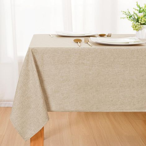 Abwaschbare Tischdecke Leinenoptik 150x300cm Beige, Wasserabweisend, Maschinenwaschbar