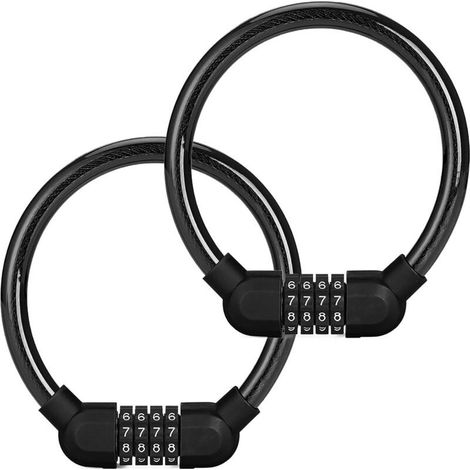 2 Pcs Antivol Velo Antivol Vélo Cadenas Code de Velos avec Mot Passe à 4 Chiffres - Câble Antivol pour Vélo, Scooter, Moto, Skatebord, Clôtures, Échelles(noir, chacun 40 cm de long) (1/5)