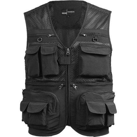 Fishing Vest Breathable Fishing Travel Vest with Zipper Pockets Summer Work Vest for Outdoor Activities, Black 3XL (1/5)