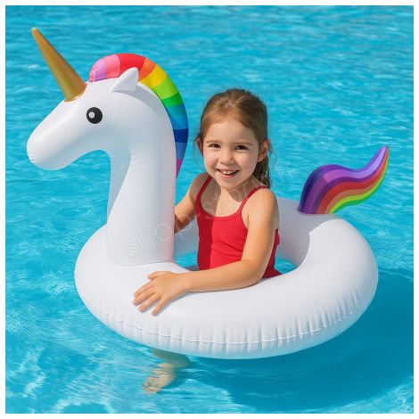 Bouée Gonflable Géante Forme Licorne 120 cm Mulitcolore pour Enfants et Adultes Piscine ou Plage (1/5)