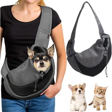 Breathable Mesh Pet Carrier Bag for Dogs and Cats - Adjustable Shoulder Strap Hands Free Black (1/5)