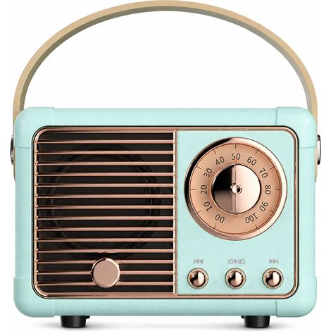 Enceinte Bluetooth Portable Rétro Bleue, Mini Haut-Parleur USB Style Radio pour Téléphone HM11 (1/5)