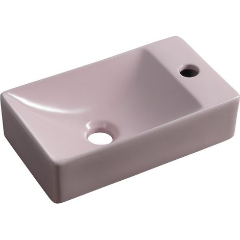 Lavabo en céramique MARGITHA 38x22cm, trou robinetterie à droite, rose (1/4)