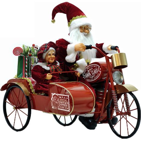 Decorazione di Natale Coppia Babbo e Babba Natale su Moto 3 ruote in Latta h70 santa claus exspress con luci suoni e movimento (1/5)
