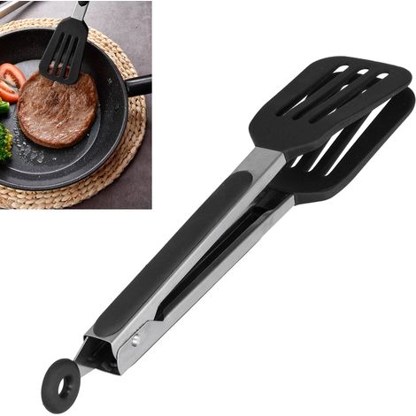 Pince pour steak avec revêtement en silicone et système de pliage intégré, pince barbecue à mâchoires larges en acier inoxydable 12po noir 126-147g (1 unité) (1/5)