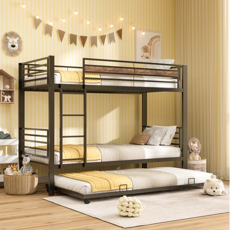 Litera infantil de metal negro 90x200 cm con cama nido, sin colchones – MEUBLIV (1/5)