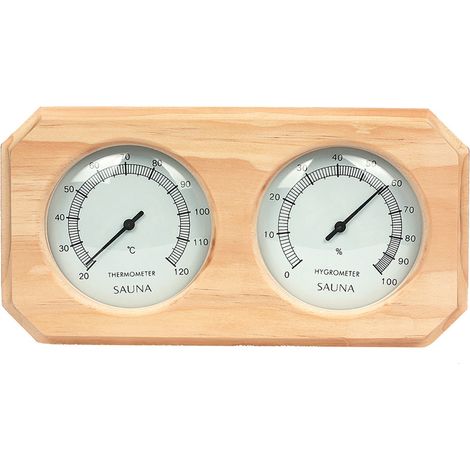 Sauna-Thermometer & Hygrometer aus Kiefernholz, weißes Zifferblatt