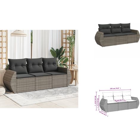 The Living Store Salon de jardin avec coussins 3 pcs gris résine tressée - Meubles d'extérieur (1/3)