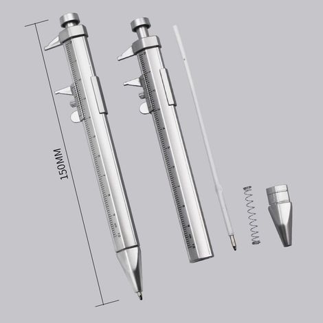 Pied à coulisse 2 en 1 0-100mm, stylo à bille, Gadget pour hommes et femmes, cadeaux, ingénieur, menuisier, étudiant charpentier (1/4)