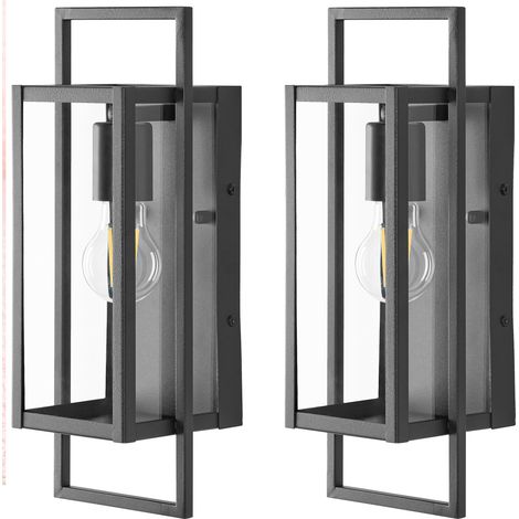 Conjunto de 2 lámparas de pared exterior de metal estilo moderno puerta principal porche negro Tarna (1/5)