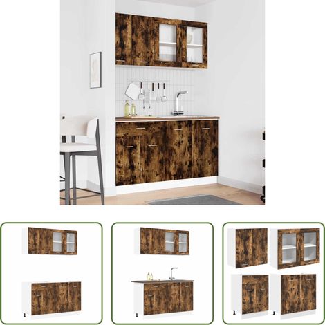 Rangement cuisine - Ensemble de meubles de cuisine avec porte Lyon 4 pcs Chêne fumé (1/5)