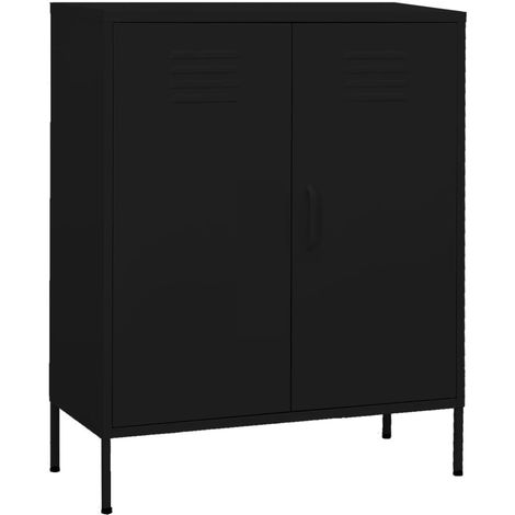 Vidaxl – Armoire de rangement en acier noir 80x35x101,5 cm – 2 portes avec étagères réglables – Capacité 90 kg – Niveleurs au fond (1/5)