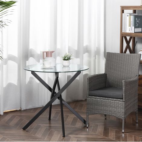 Tisch rund mit Glasplatte und Stahlgestell Schwarz 80x80x75 cm (1/5)