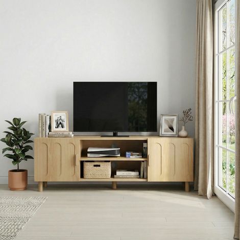 Meuble TV 140 cm style campagne milieu de siècle. Compatible TV 55/65 pouces,grand espace de rangement,utilisable en salon et chambre.