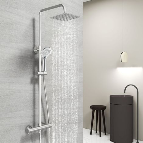 Acezanble 3-spray pattern Wall-mounted Square Chrome Thermostatic Shower kit