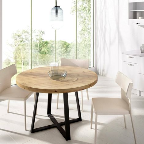Dmora - Fester-Tisch Daureli, Mehrzweck-Esstisch, runder Tisch für die Küche oder das Esszimmer, 120 x 120 x 75 cm, Nodi-Eiche (1/5)