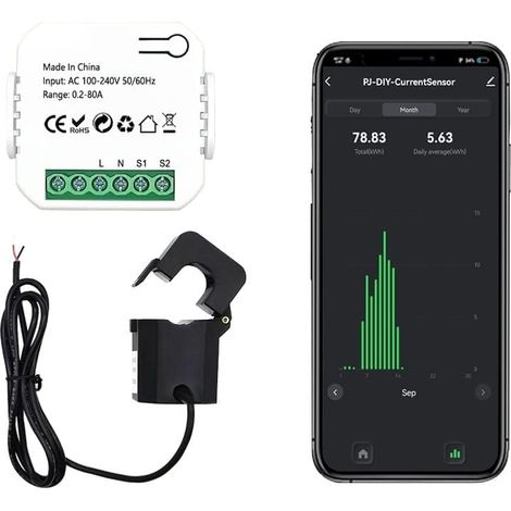 Moniteur d'énergie domestique intelligent Compteur d'énergie WiFi Tuya Smart Life 80A avec pince de transformateur de courant KWh moniteur de puissance statistiques d'électricité 50/60Hz Moniteur d'él (1/5)