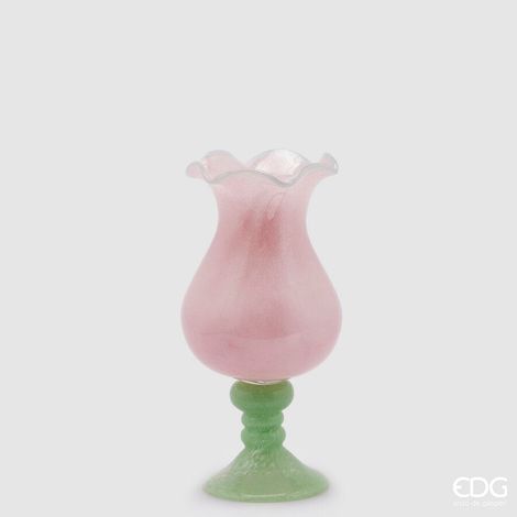 EDG Enzo De Gasperi Vaso Tulipano con Piede H 30 Cm D 15,5 Cm Pink