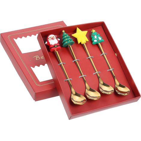 ensemble de cuillères à café décoratives, cuillères à dessert décorées pour Noël, cuillères à dessin.-16X3.5X2CM-Red