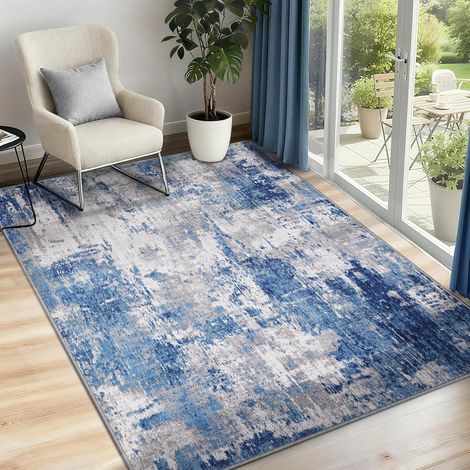 Tapis de Salon Lavable en Machine 90x150 Abstrait à Faible Poil Antidérapant Adapté à l'aspirateur avec Motif Imprimé Tapis Chambre, pour la Le Bureau à Domicile Bleu/Gris (1/5)