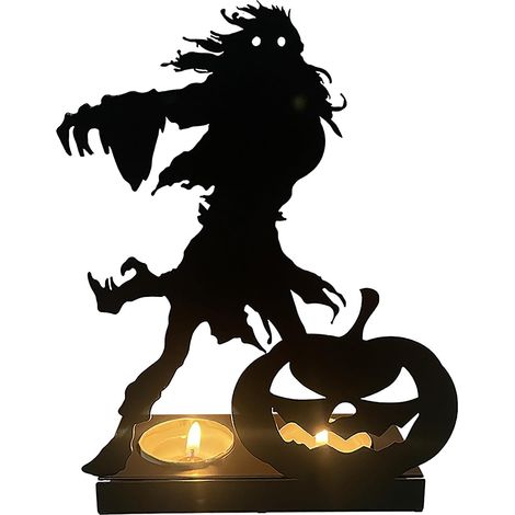 Bougeoir gothique d'Halloween, bougeoir décoratif en fer noir en forme de crâne de citrouille, bougeoir mystérieux et sombre, décoration pour cheminée, chambre, jardin ou table (1/3)