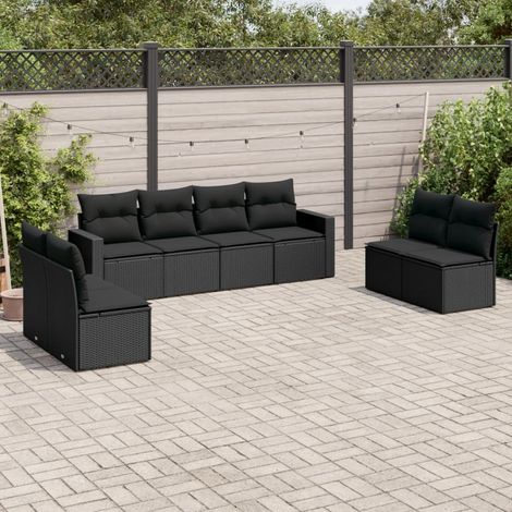 8-tlg. Garten-Sofagarnitur mit Kissen Schwarz Poly Rattan (1/3)