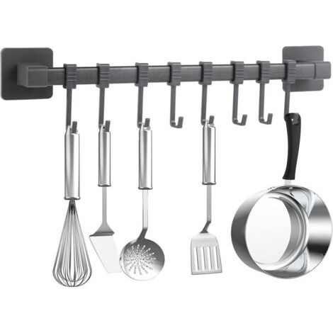 Crochets de cuisine, sans perçage, auto-adhésifs, noirs, crochets muraux amovibles pour ustensiles de cuisine, outils de cuisine, porte-couteaux, 8 crochets (1/4)