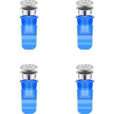 Bouchon de vidange de sol en silicone, bouchon de vidange de baignoire, bouchon d'évier multifonction adapté au tuyau de vidange paquet de 4 bleu (1/5)