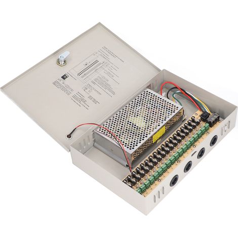 Alimentation 12V 10A Boîtier 18 Sorties Étanche Antivol pour Caméras CCTV et Équipements Électroniques 110V (1/5)