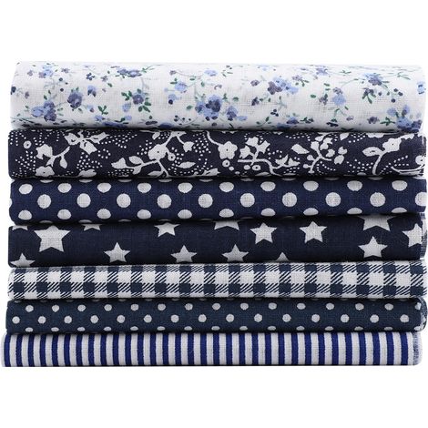 7-teiliges DIY-Bettwäsche-Set aus 50 x 50 cm Baumwollstoff, sortierte Quadrate, vorgeschnitten, Viertel-Bundle (Blau) (1/5)