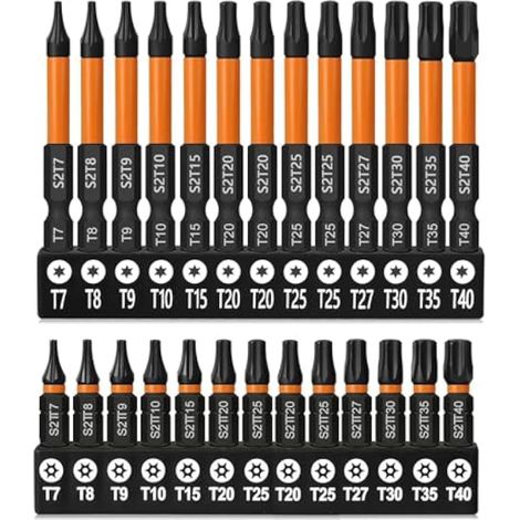 Jeu de tournevis Torx, 26 pièces avec poignée hexagonale et aimant à impact, comprenant 13 embouts Torx de 25 mm et 13 embouts Torx de 50 mm pour tournevis et perceuse à percussion (1/5)