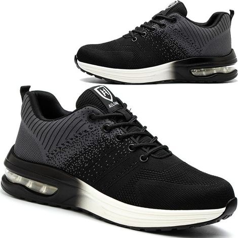 Chaussures de Sécurité Homme Femme Légères Baskets de Travail Respirantes Confortables avec Coque en Acier, Gris, Pointure 39 (1/5)