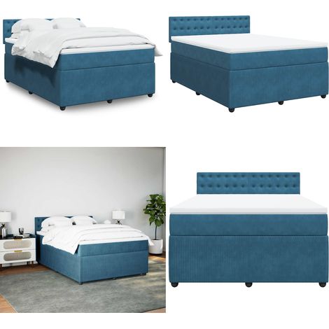 vidaXL Boxspringbett mit Matratze Blau 160x200 cm Samt (1/5)